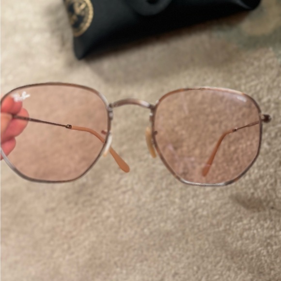 Ray Ban Hexagonal Evolve Sunglasses Pink Lenses Gold Frame - Picture 2 of 10